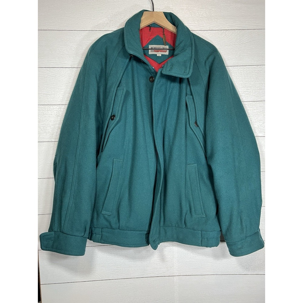 Members Only 100% Wool Teal Red Bomber Style Winter Jacket Coat Vintage Size 44